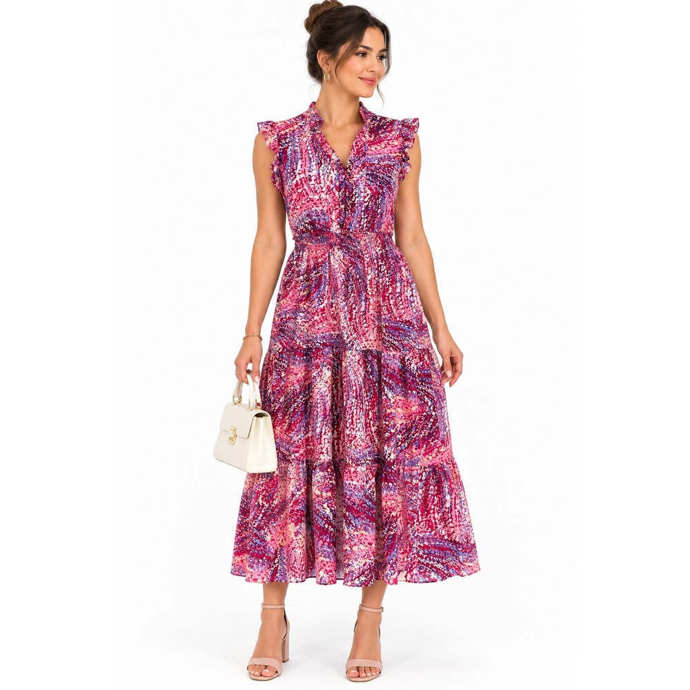 London Times Women's Rose Pink Tiered Maxi Dress Size 10 NWT